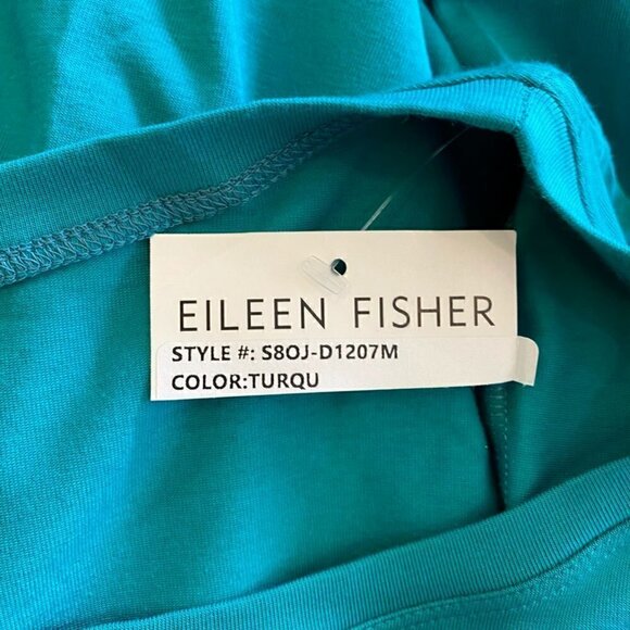 Eileen Fisher Womens Shift Dress Turquoise Green Ballet Neck 3/4 Small New - Picture 7 of 8
